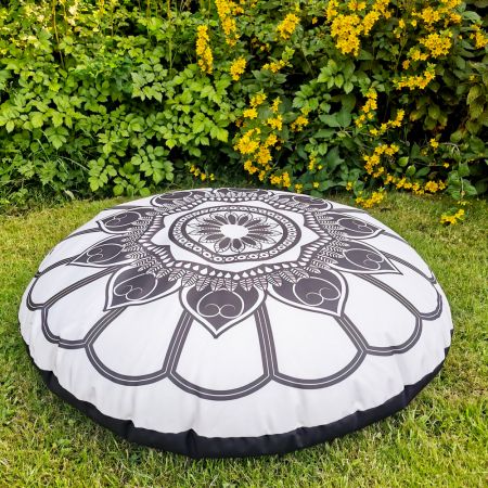 Mandala Floor Cushion - Indoor/Outdoor - Black and White