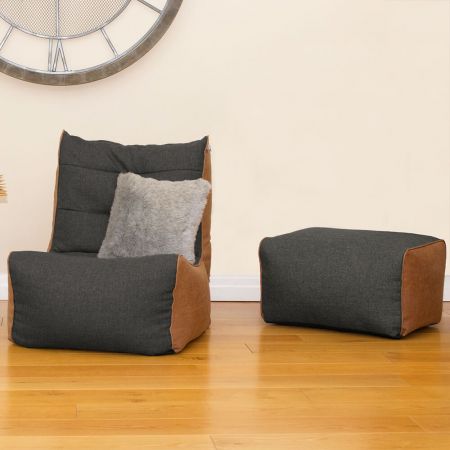 Barley Busby Chair and Ottoman Set in Charcoal