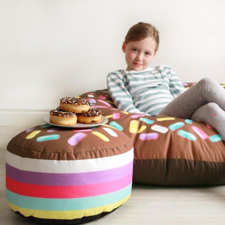 Kids Indoor/Outdoor Chocolate Donut Beanbag with Donut Hole Kids Stool