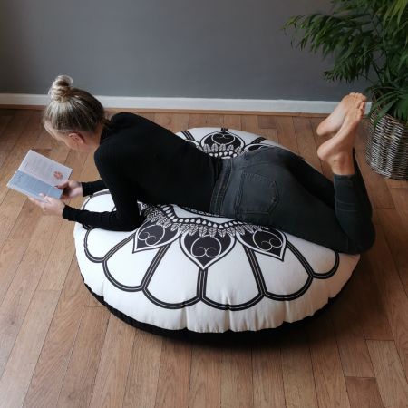 Mandala Floor Cushion Beanbag Black and Cream