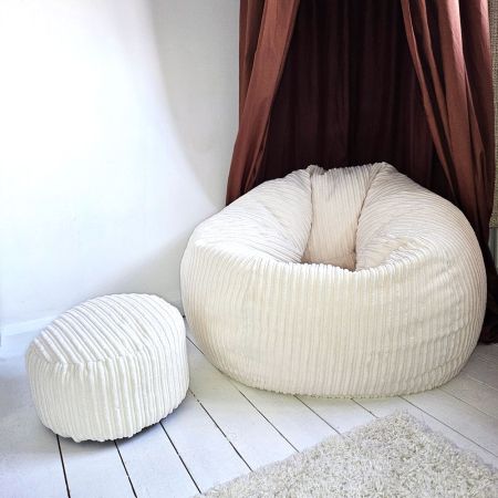 Slouchbag™ Bean Bag  - Jumbo Cord-Ivory Add Matching Footstool