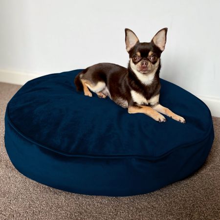 Lunar round velvet dog bed - peacock blue