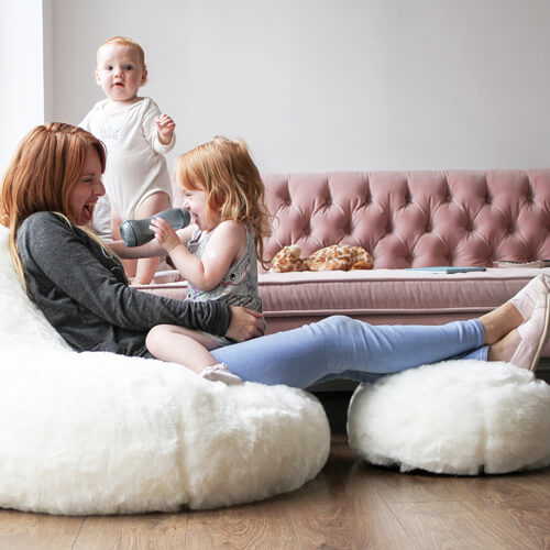 Hygge Faux Fur Footstool in Natural
