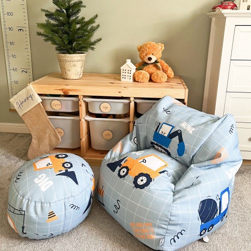 kids beanbag chair with diggers theme