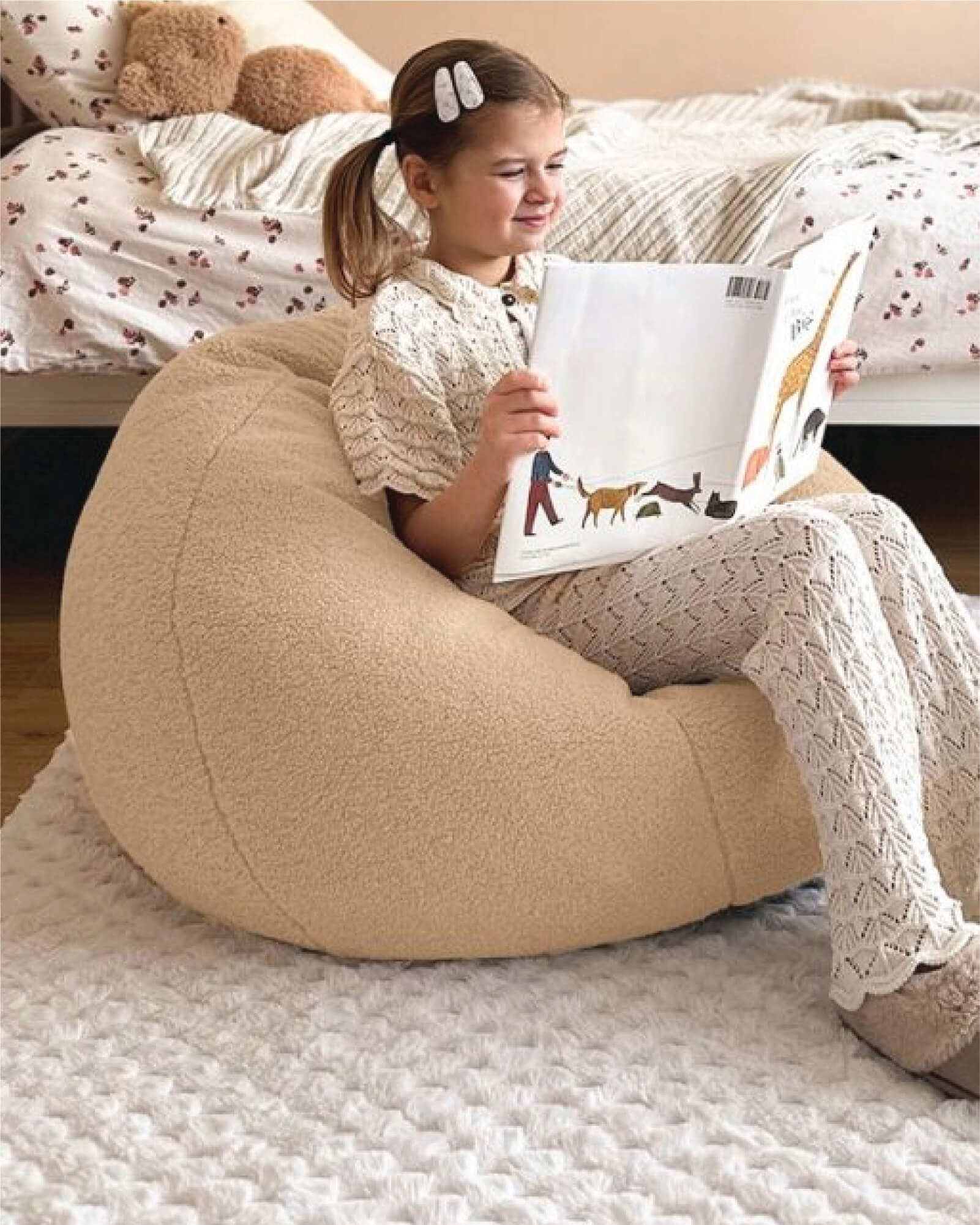 Cozy teddy fleece big kids beanbag for reading corners