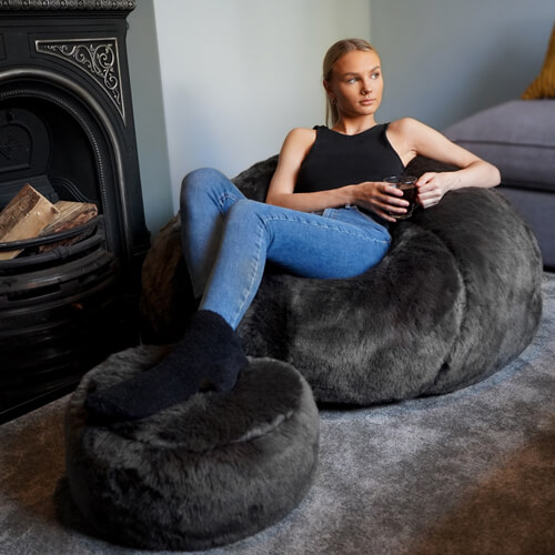 icon® Luxury Faux Fur Pouffe Footstool Square Bean Bag Lightweight Stool Seat 