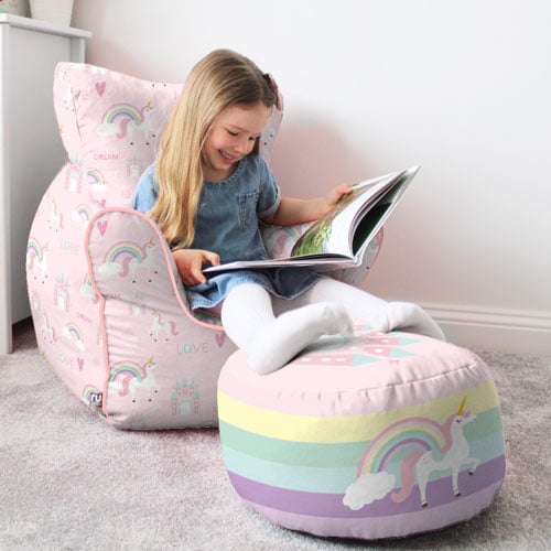 Unicorn Castle Childrens Chair and Kids Stool